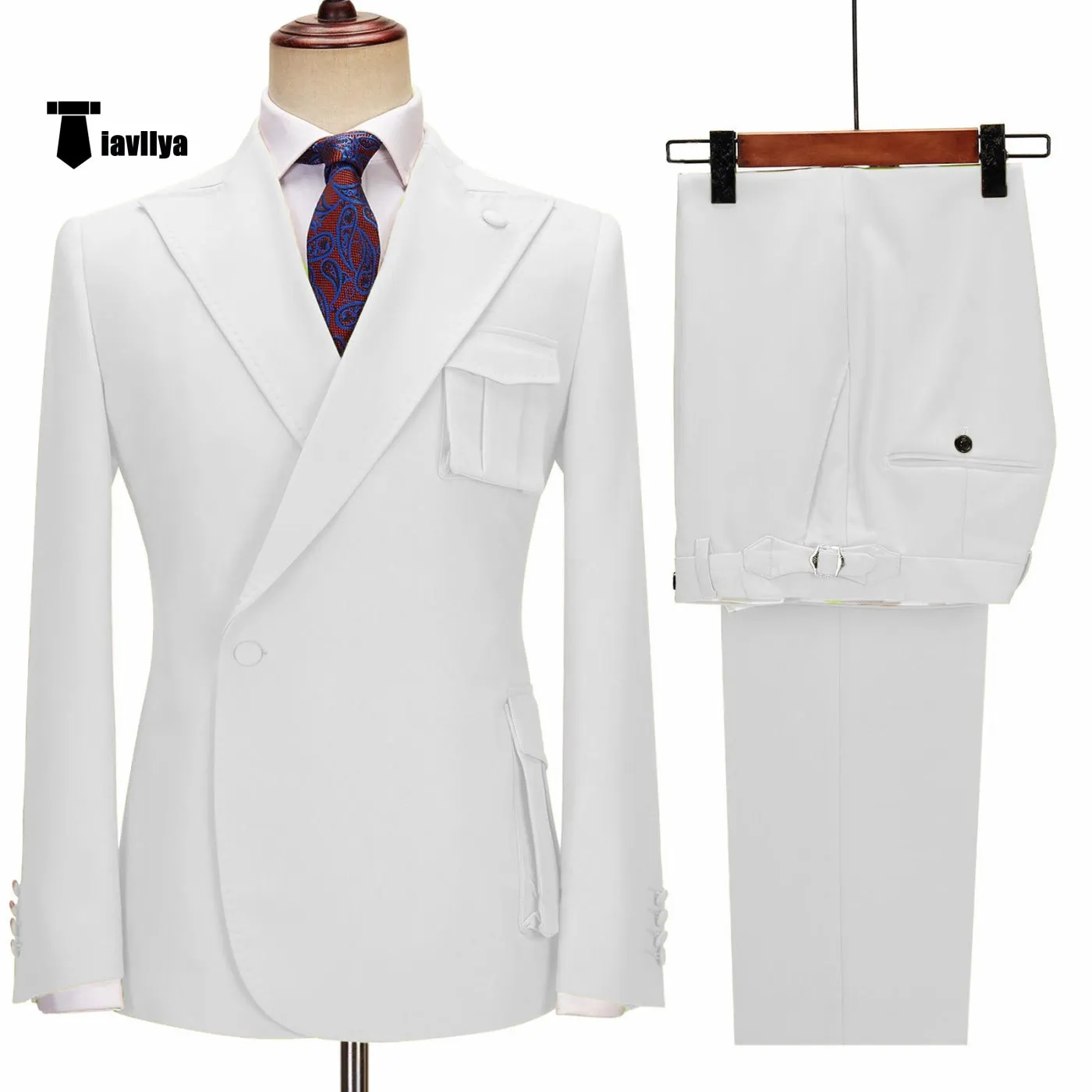 Formal 2 Piece Men's Suit Slim Fit Peak Lapel Tuxedo For Wedding (Blazer Pants)