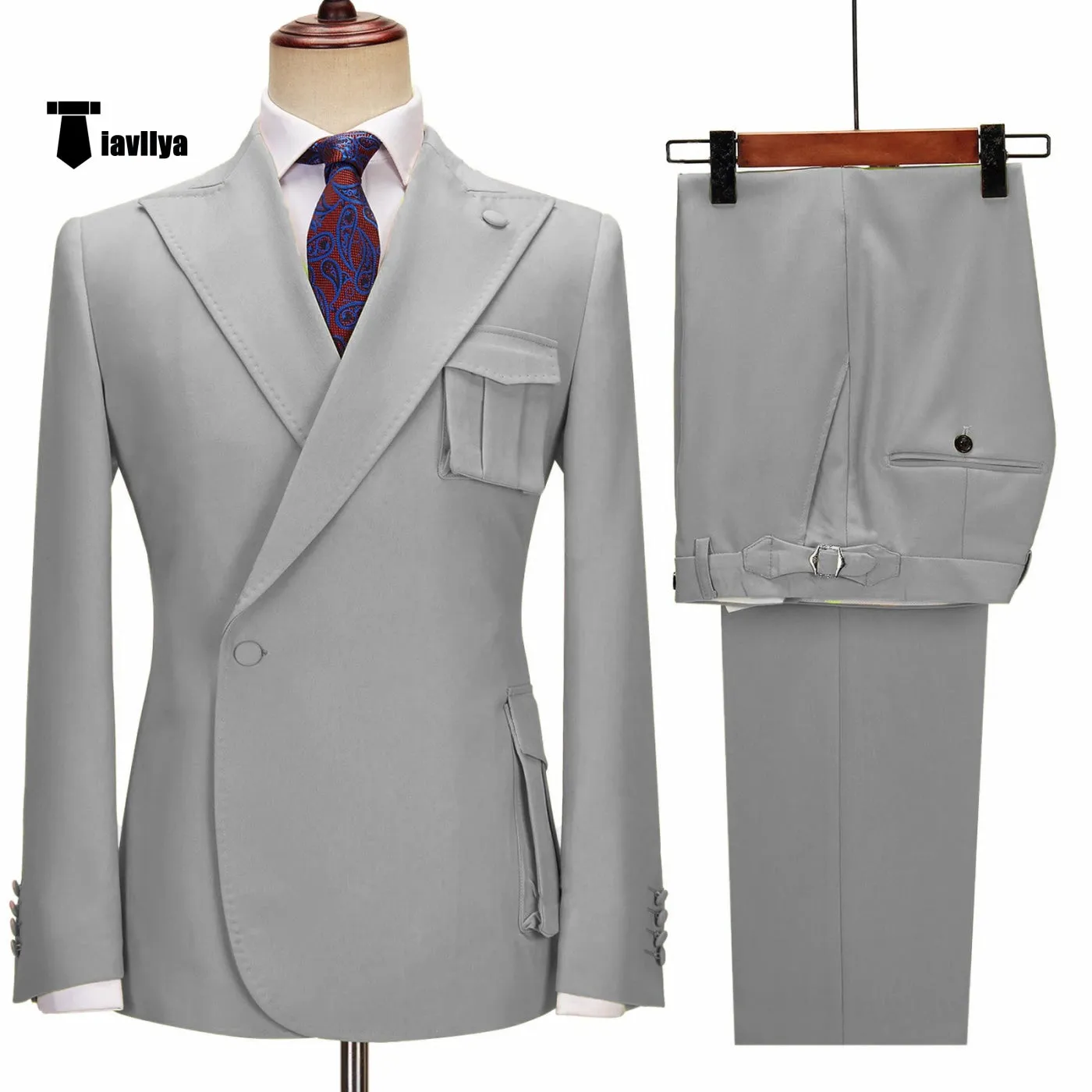 Formal 2 Piece Men's Suit Slim Fit Peak Lapel Tuxedo For Wedding (Blazer Pants)
