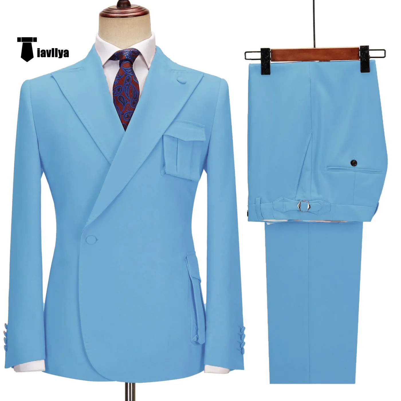 Formal 2 Piece Men's Suit Slim Fit Peak Lapel Tuxedo For Wedding (Blazer Pants)