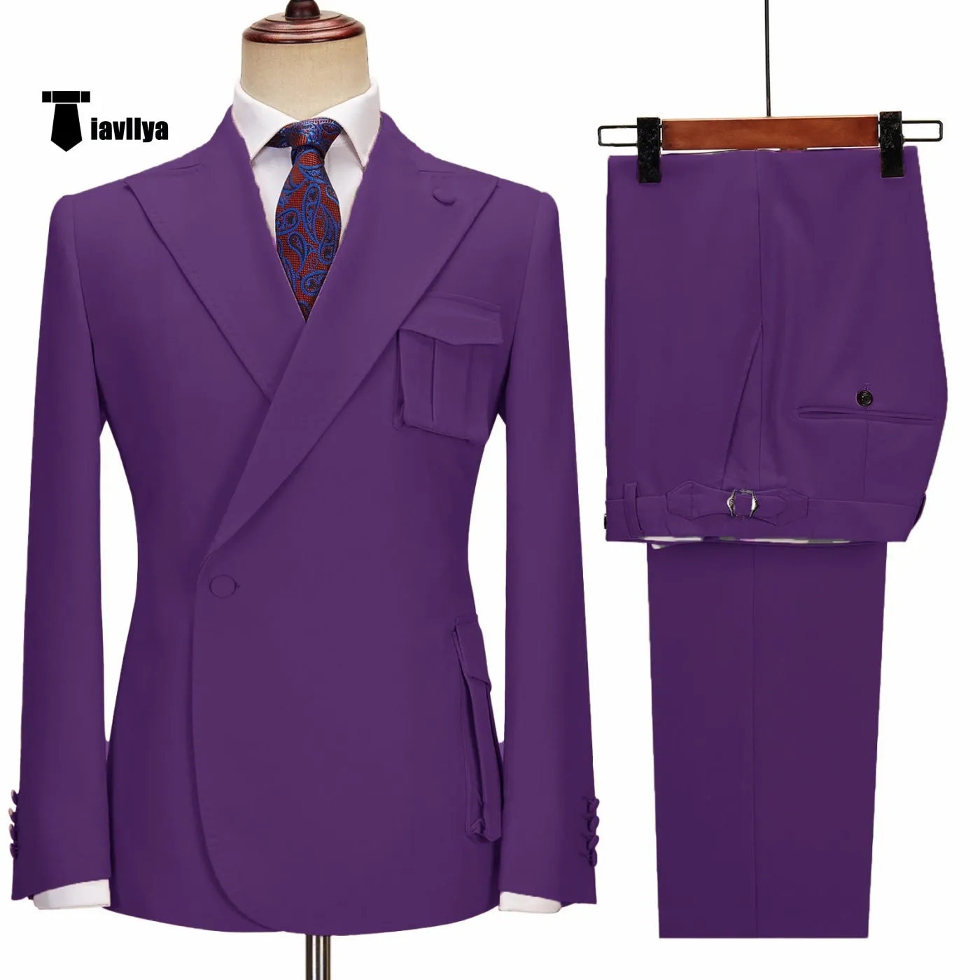 Formal 2 Piece Men's Suit Slim Fit Peak Lapel Tuxedo For Wedding (Blazer Pants)