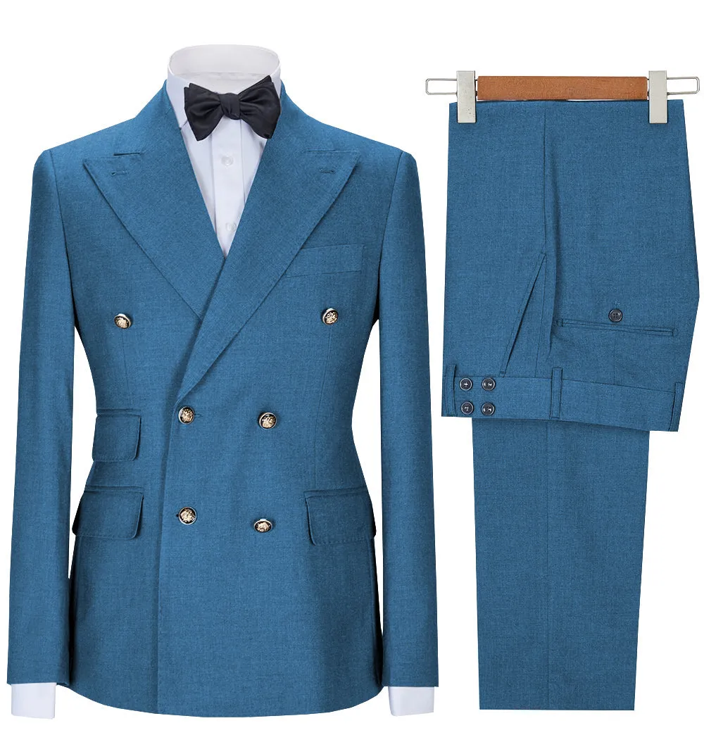 Formal 2 Pieces Mens Suit Double Breasted Flat Notch Lapel Tuxedos (Blazer Pants)