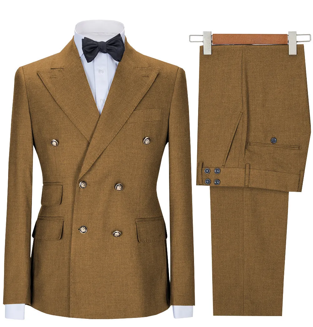 Formal 2 Pieces Mens Suit Double Breasted Flat Notch Lapel Tuxedos (Blazer Pants)