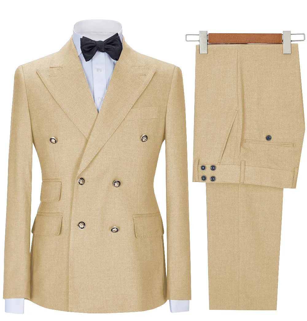 Formal 2 Pieces Mens Suit Double Breasted Flat Notch Lapel Tuxedos (Blazer Pants)