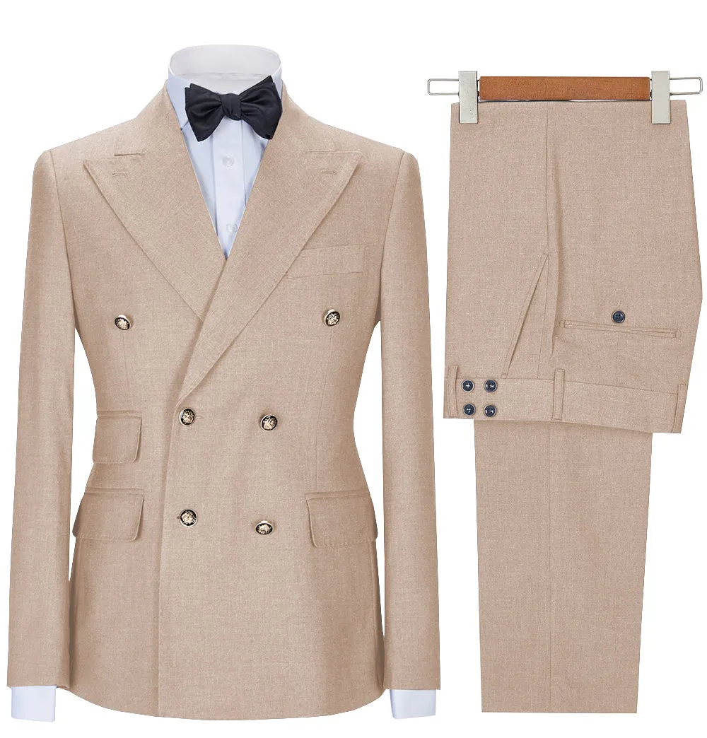 Formal 2 Pieces Mens Suit Double Breasted Flat Notch Lapel Tuxedos (Blazer Pants)