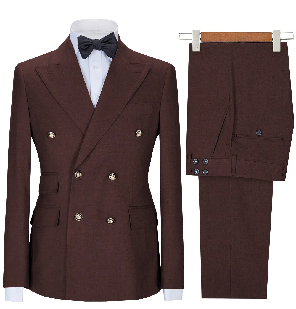 Formal 2 Pieces Mens Suit Double Breasted Flat Notch Lapel Tuxedos (Blazer Pants)