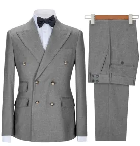 Formal 2 Pieces Mens Suit Double Breasted Flat Notch Lapel Tuxedos (Blazer Pants)