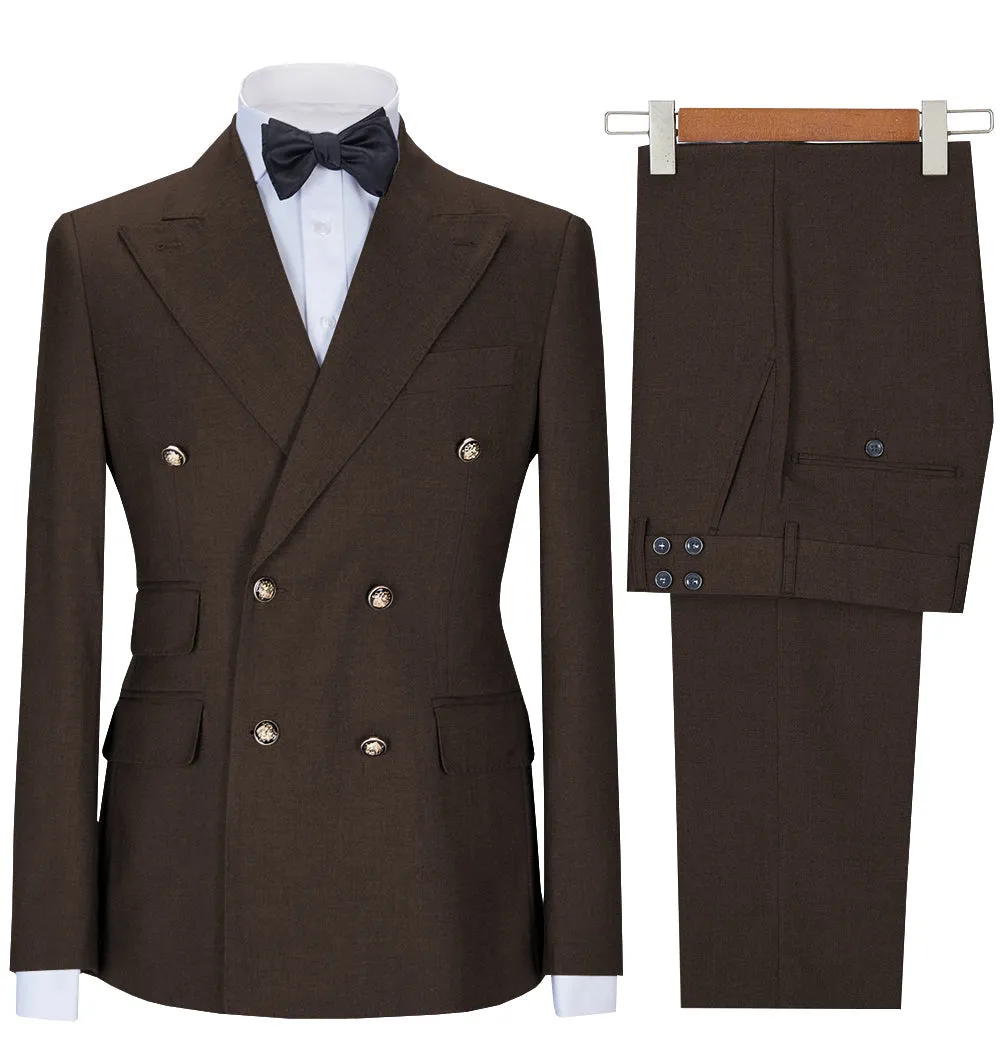 Formal 2 Pieces Mens Suit Double Breasted Flat Notch Lapel Tuxedos (Blazer Pants)