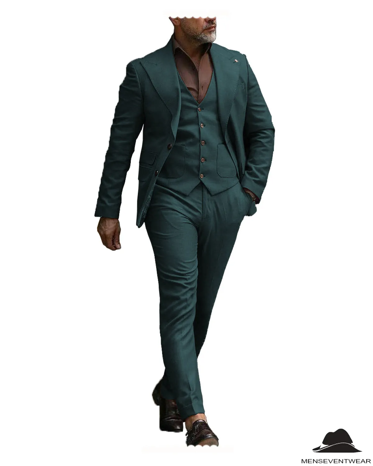 Formal Men's 3 Pieces Flat Slim Fit Peak Lapel Tuxedos For wedding  (Blazer vest Pants)