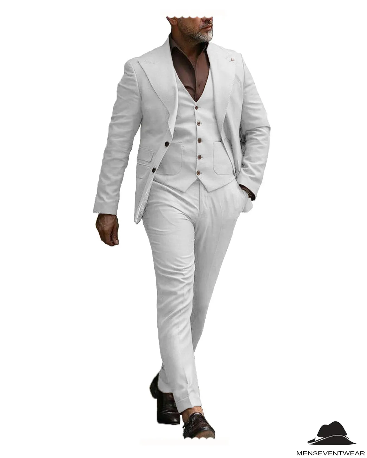 Formal Men's 3 Pieces Flat Slim Fit Peak Lapel Tuxedos For wedding  (Blazer vest Pants)