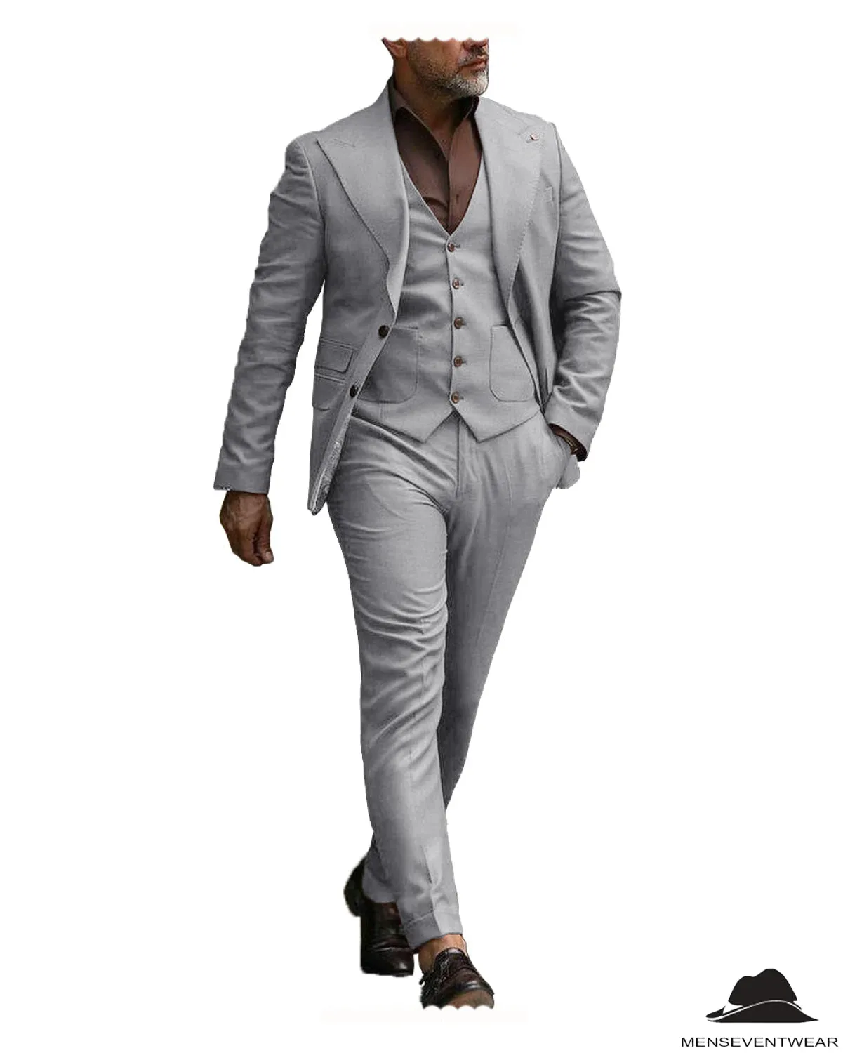 Formal Men's 3 Pieces Flat Slim Fit Peak Lapel Tuxedos For wedding  (Blazer vest Pants)