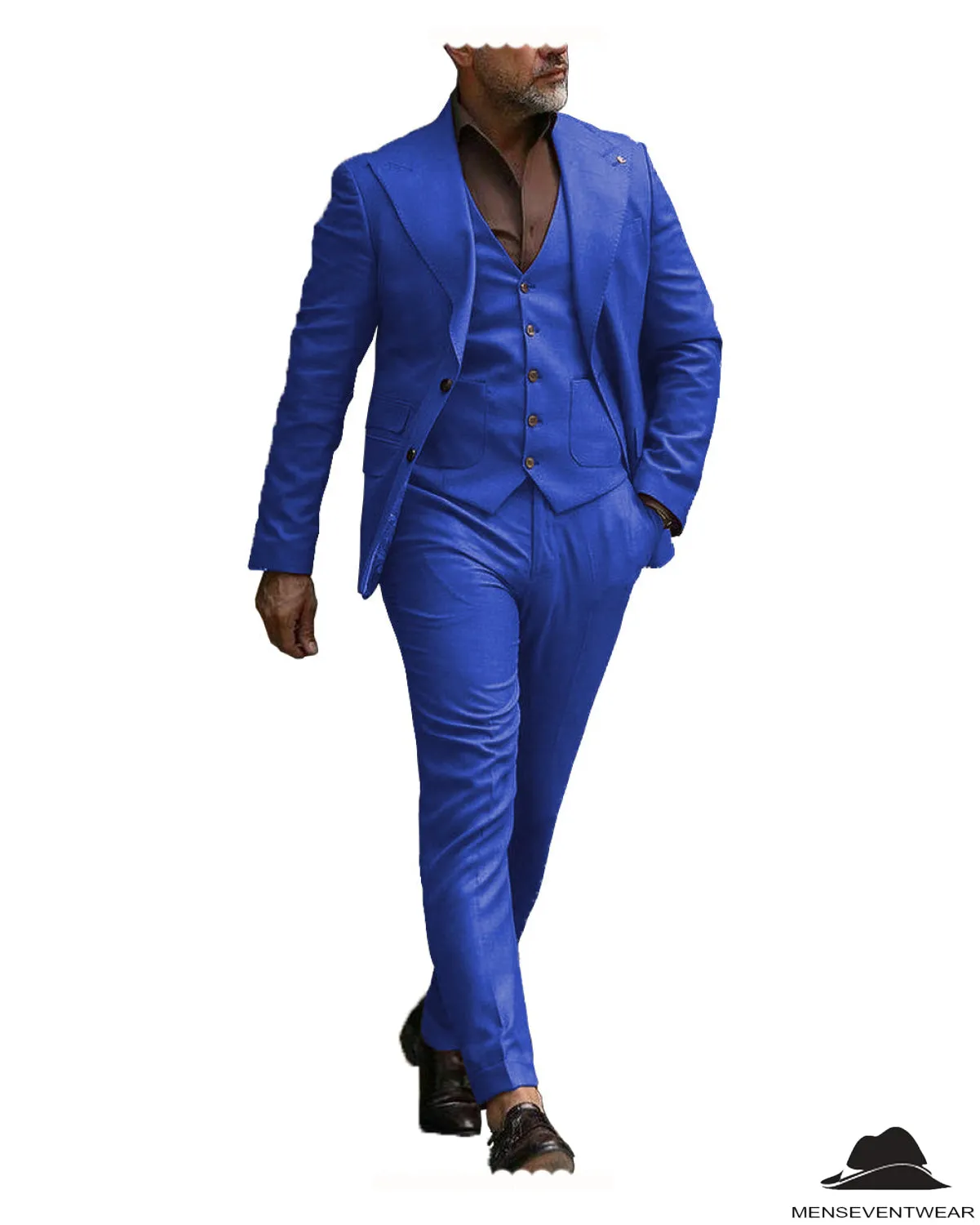 Formal Men's 3 Pieces Flat Slim Fit Peak Lapel Tuxedos For wedding  (Blazer vest Pants)