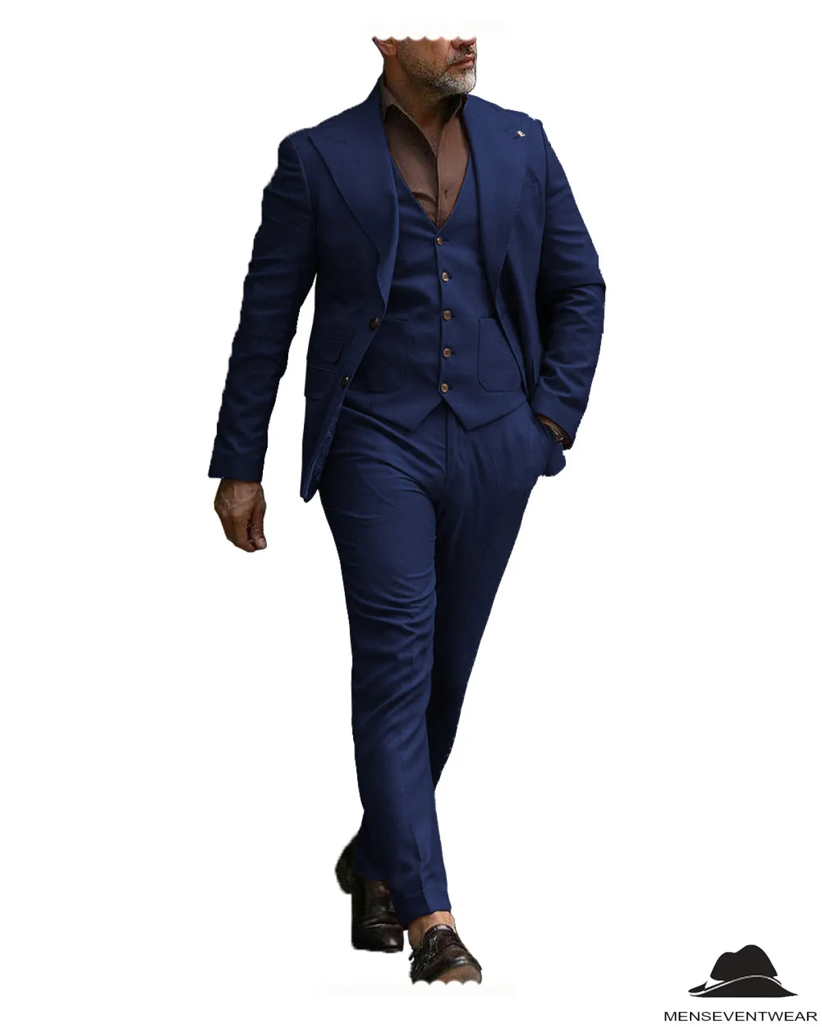 Formal Men's 3 Pieces Flat Slim Fit Peak Lapel Tuxedos For wedding  (Blazer vest Pants)