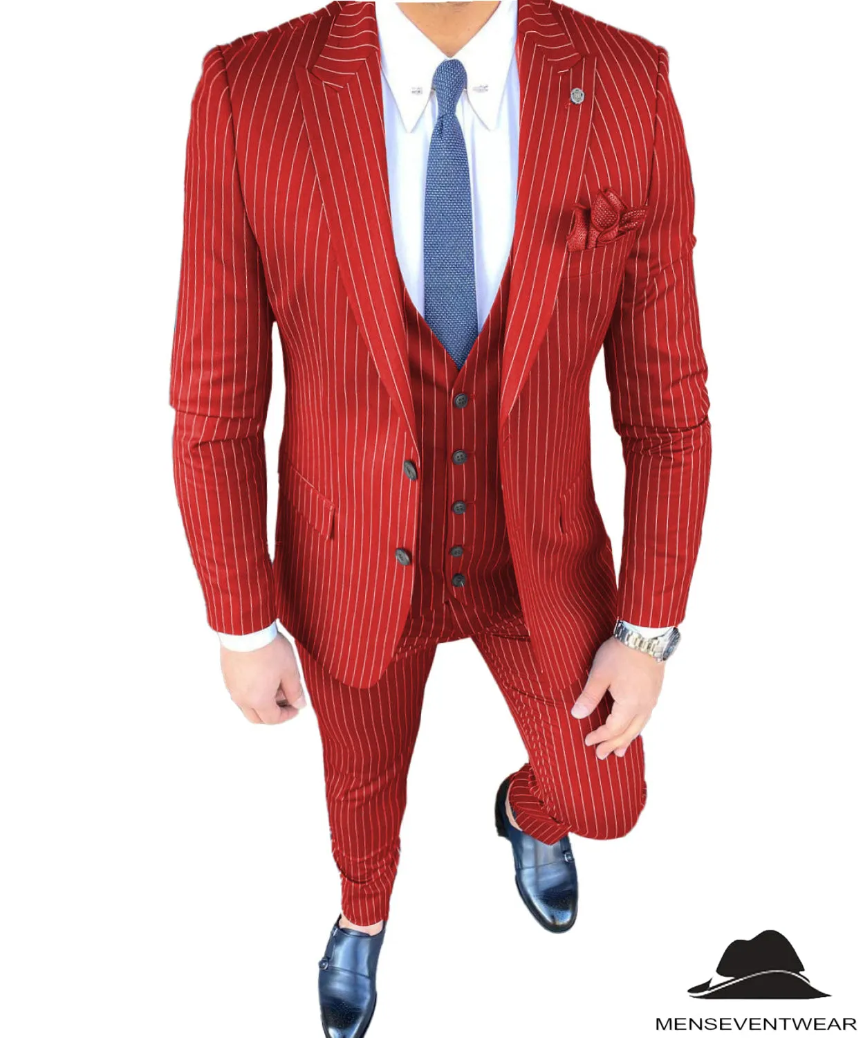 Formal Men's 3 Pieces Slim Fit Striped Peak Lapel Tuxedos (Blazer vest Pants)