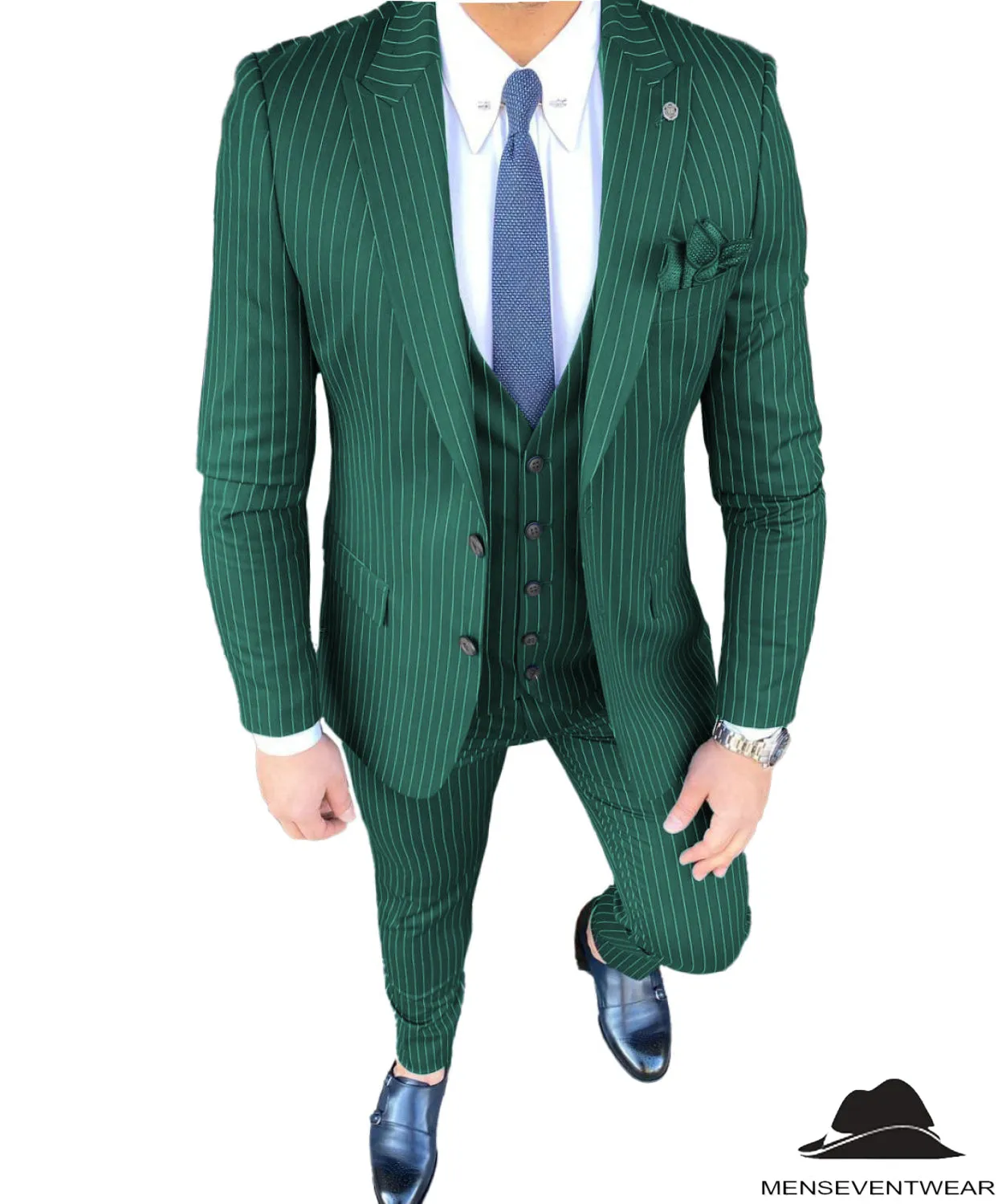 Formal Men's 3 Pieces Slim Fit Striped Peak Lapel Tuxedos (Blazer vest Pants)