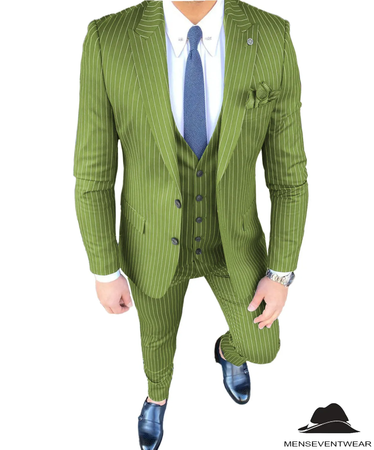 Formal Men's 3 Pieces Slim Fit Striped Peak Lapel Tuxedos (Blazer vest Pants)