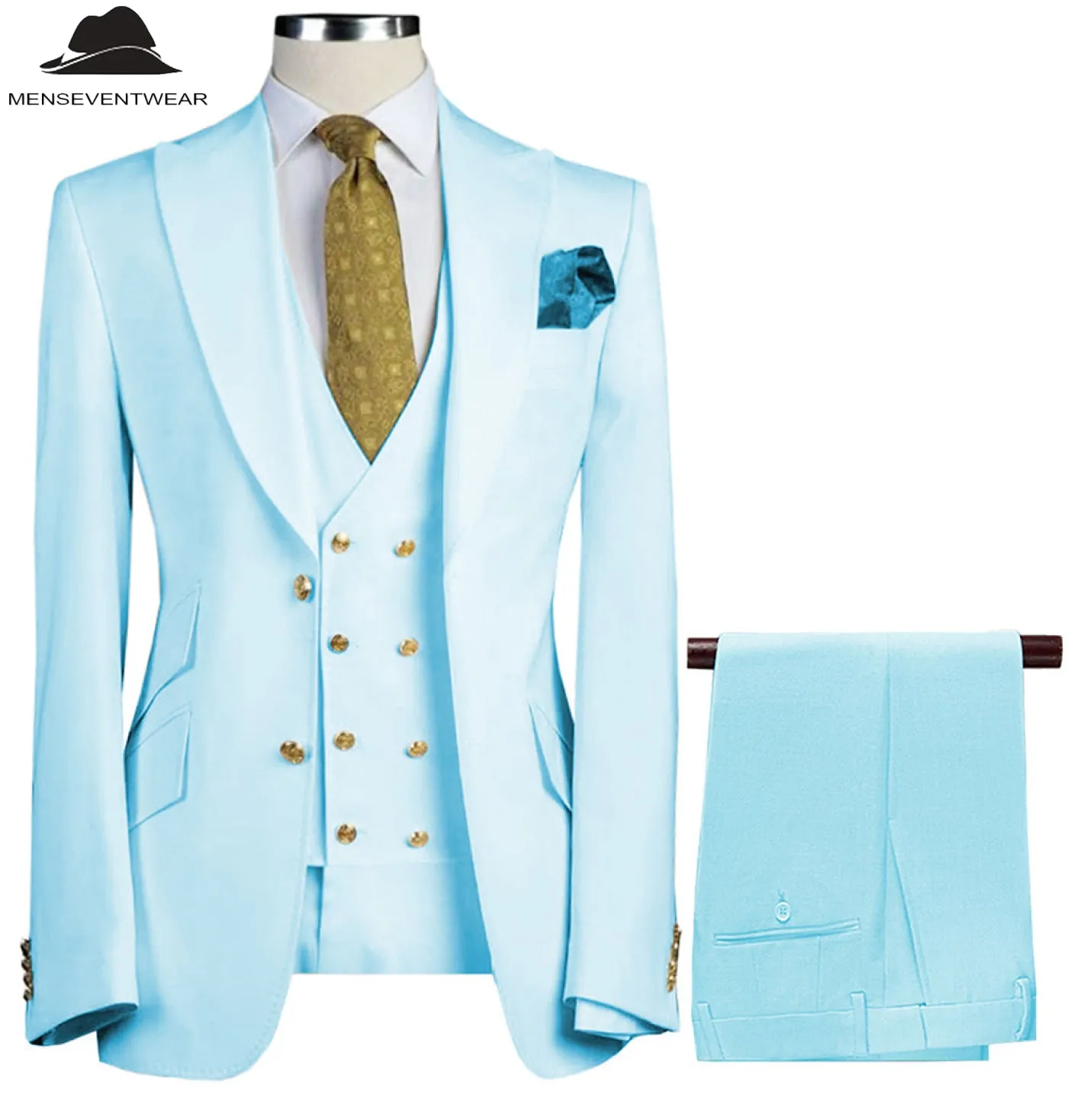 Formal Men's Suit 3 Piece Peak Lapel Solid Color Tuxedo Wedding (Blazer   Vest   Pants)