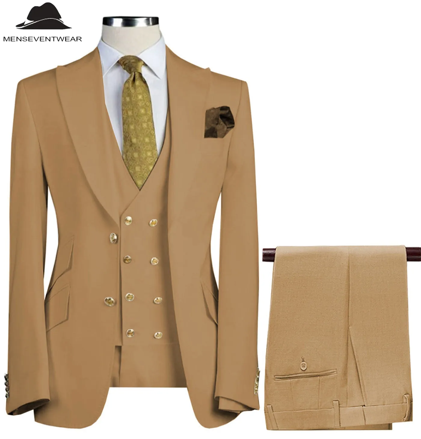 Formal Men's Suit 3 Piece Peak Lapel Solid Color Tuxedo Wedding (Blazer   Vest   Pants)