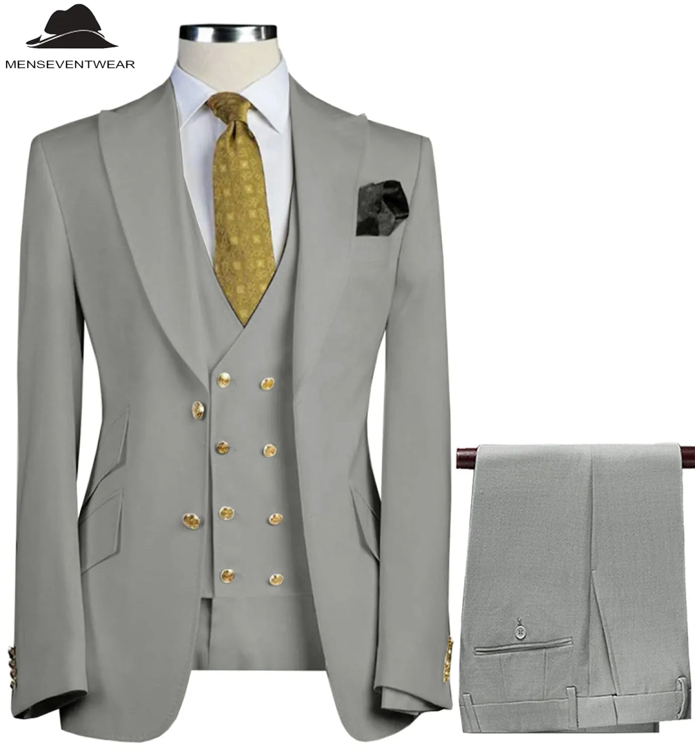 Formal Men's Suit 3 Piece Peak Lapel Solid Color Tuxedo Wedding (Blazer   Vest   Pants)