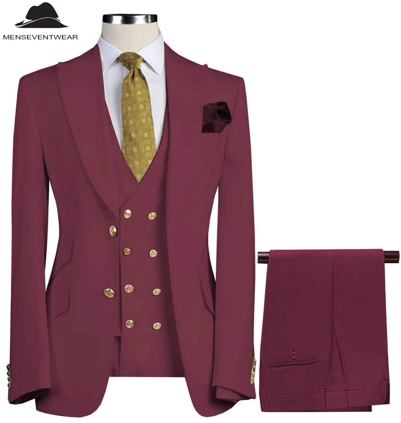 Formal Men's Suit 3 Piece Peak Lapel Solid Color Tuxedo Wedding (Blazer   Vest   Pants)