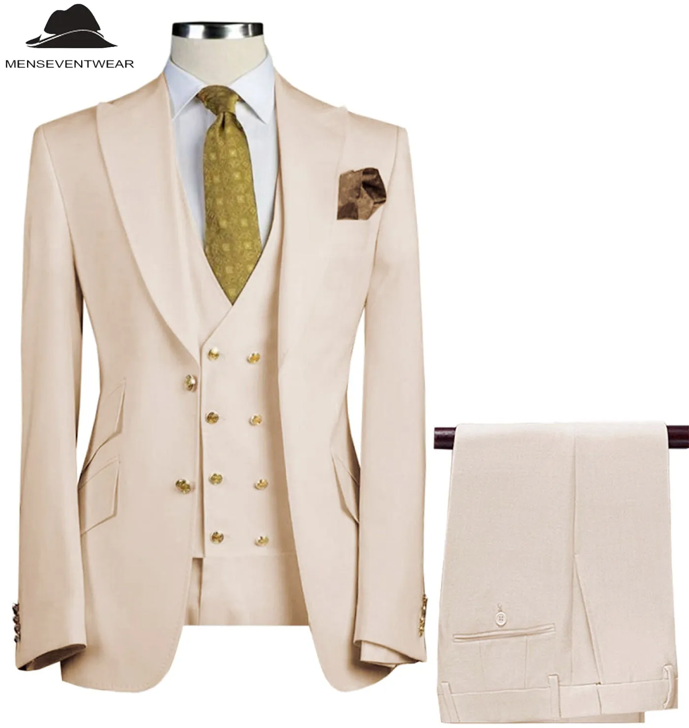 Formal Men's Suit 3 Piece Peak Lapel Solid Color Tuxedo Wedding (Blazer   Vest   Pants)