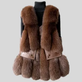 Fox Fur Vest Real Leather Coat