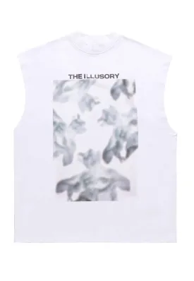 Ghosts print sleeveless t-shirt retro tank top surfer vest