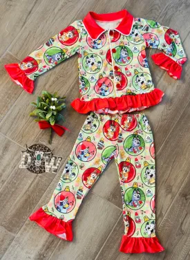 Girls Bluey Christmas Ruffle Christmas Pajama Set