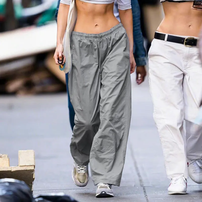 Grey Streetwear Parachute Pants