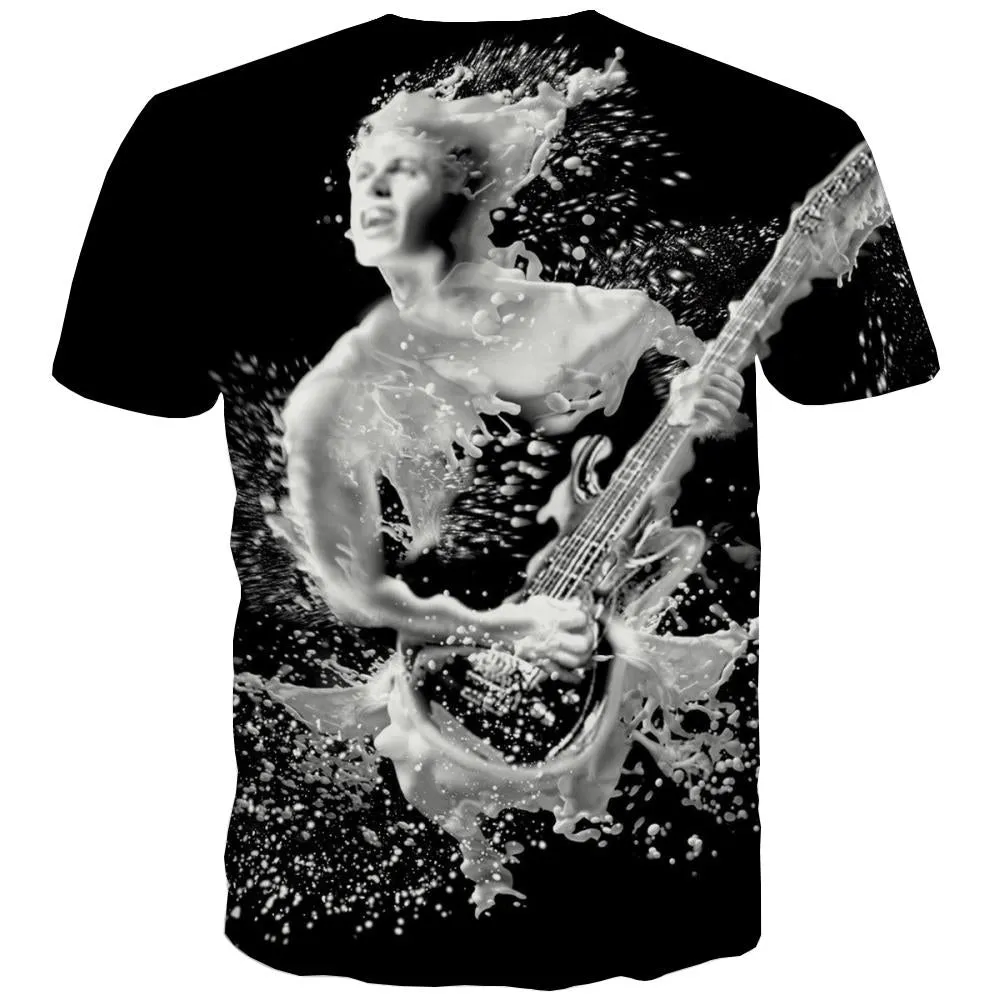 Guitar T-shirt Men Music Tshirts Cool Wooden Tshirts Casual Metal T shirts Funny