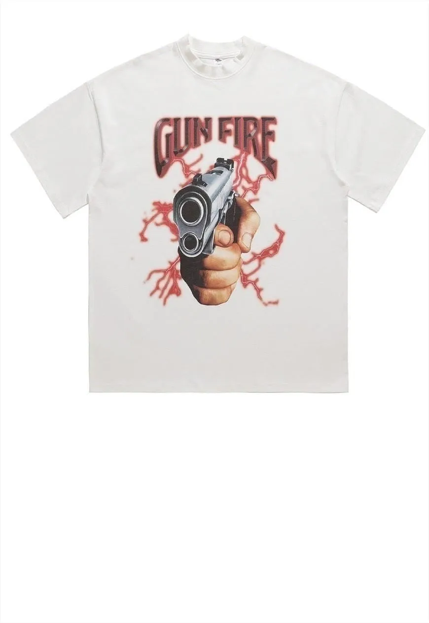 Gun print t-shirt grunge tee retro punk pistol top in black