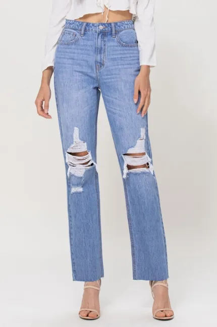 High Rise Straight Denim in Light Wash
