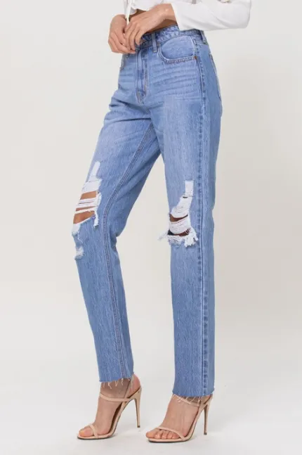 High Rise Straight Denim in Light Wash