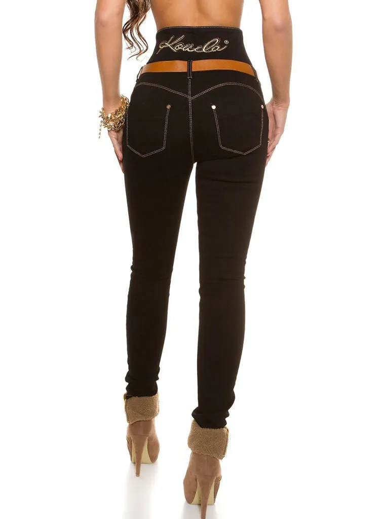High waist Black slim skinny Jeans Trousers   Belt