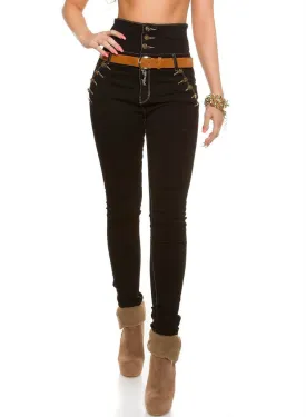 High waist Black slim skinny Jeans Trousers   Belt