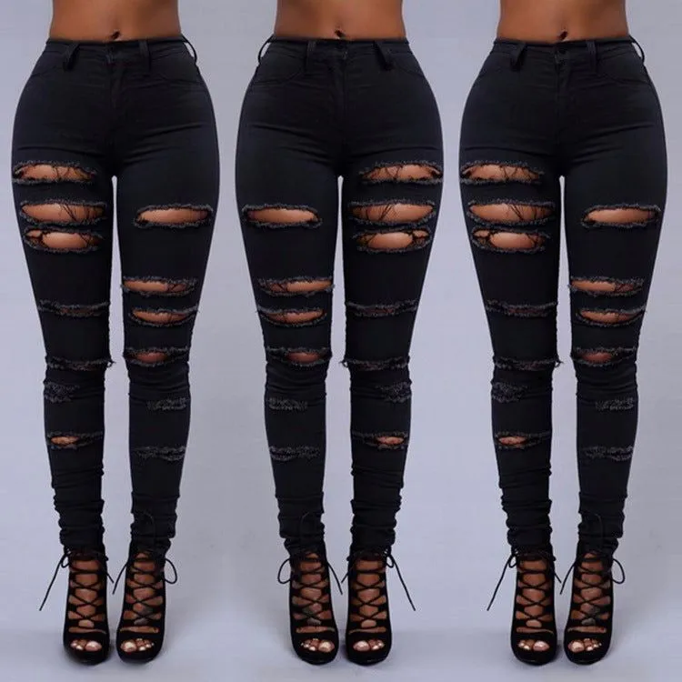 High Waist Skinny Ripped  Female Denim Jeans