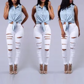 High Waist Skinny Ripped  Female Denim Jeans