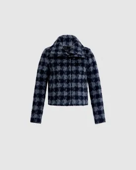 Houndstooth Alpaca Moto Jacket with Signature Double Collar