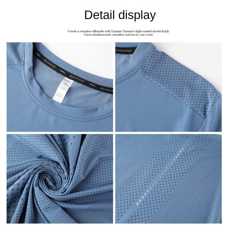 Hzori Short-Sleeved Polo Shirt Quick Drying Clothes Men's Sports and Leisure Running T-shirt Basketball Training Wear Ice Silk Top
