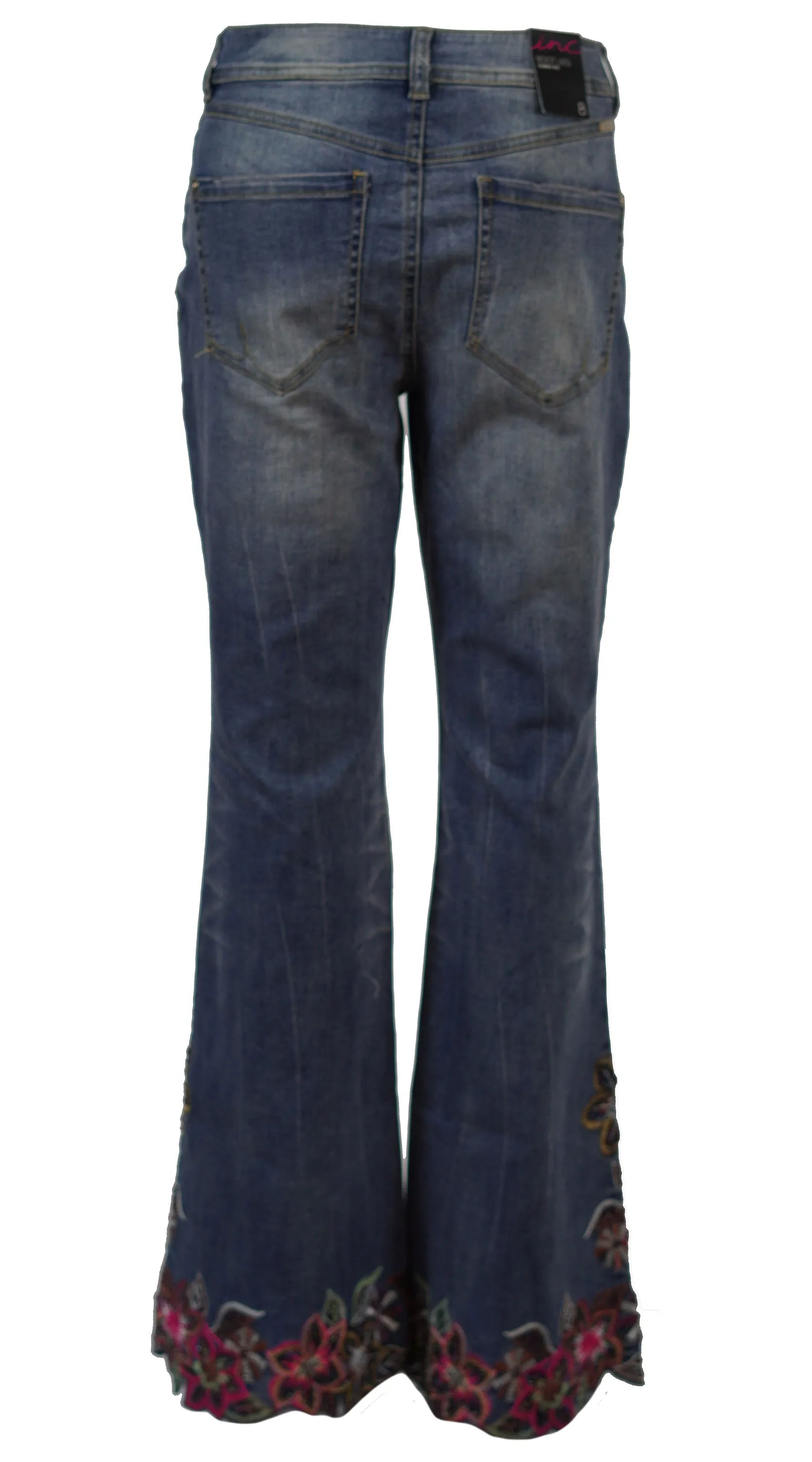 INC Women's Curby Fit Boot Leg Embroidered Beaded Jeans Medium Blue Size 8