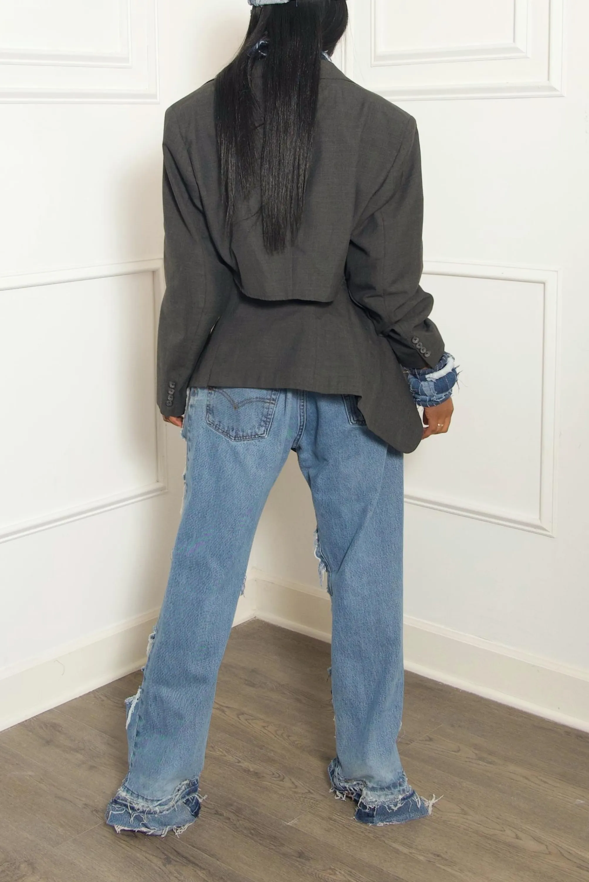 *Iron Gray Vintage Two piece suit Denim fringe - FINAL SALE