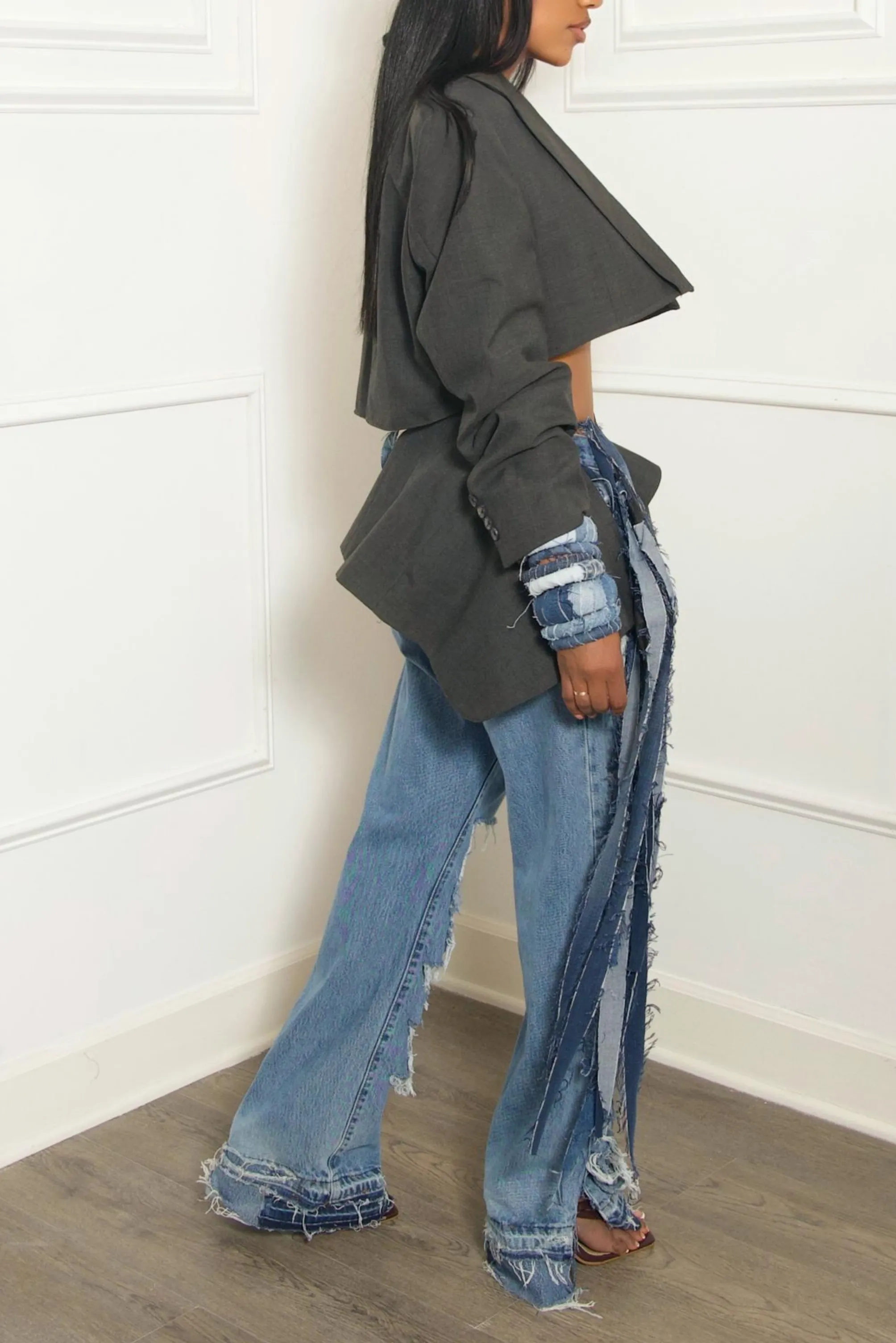 *Iron Gray Vintage Two piece suit Denim fringe - FINAL SALE
