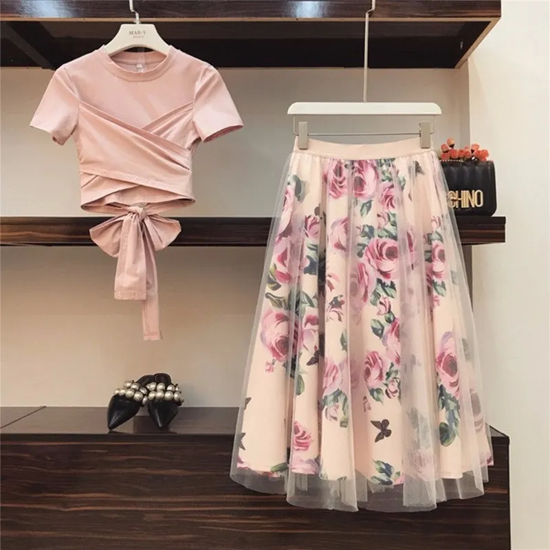 Irregular Vintage Skirt   T-Shirt Suit
