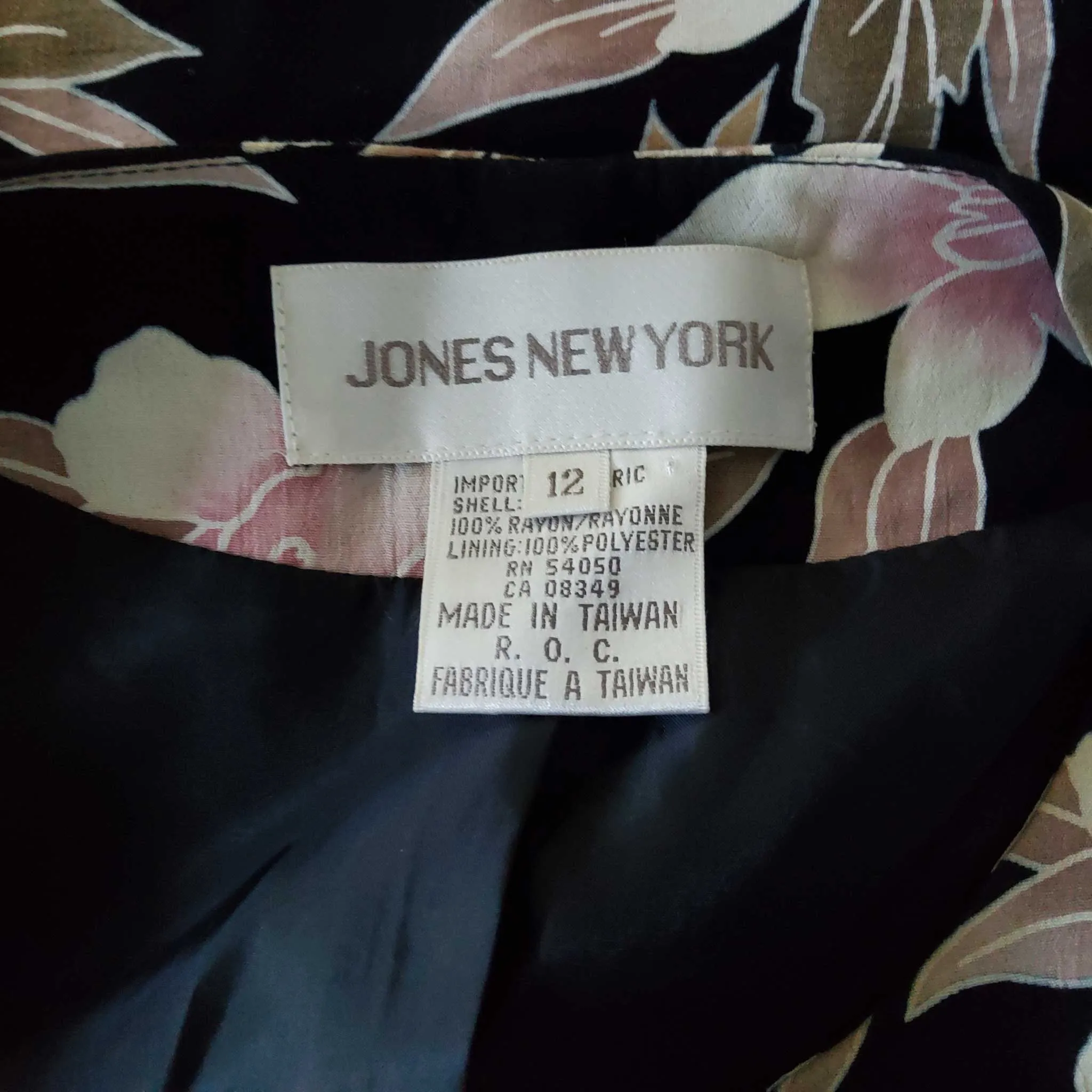 Jones New York Black 2-Piece Suit with Pink Floral Pattern, Women's Size 12