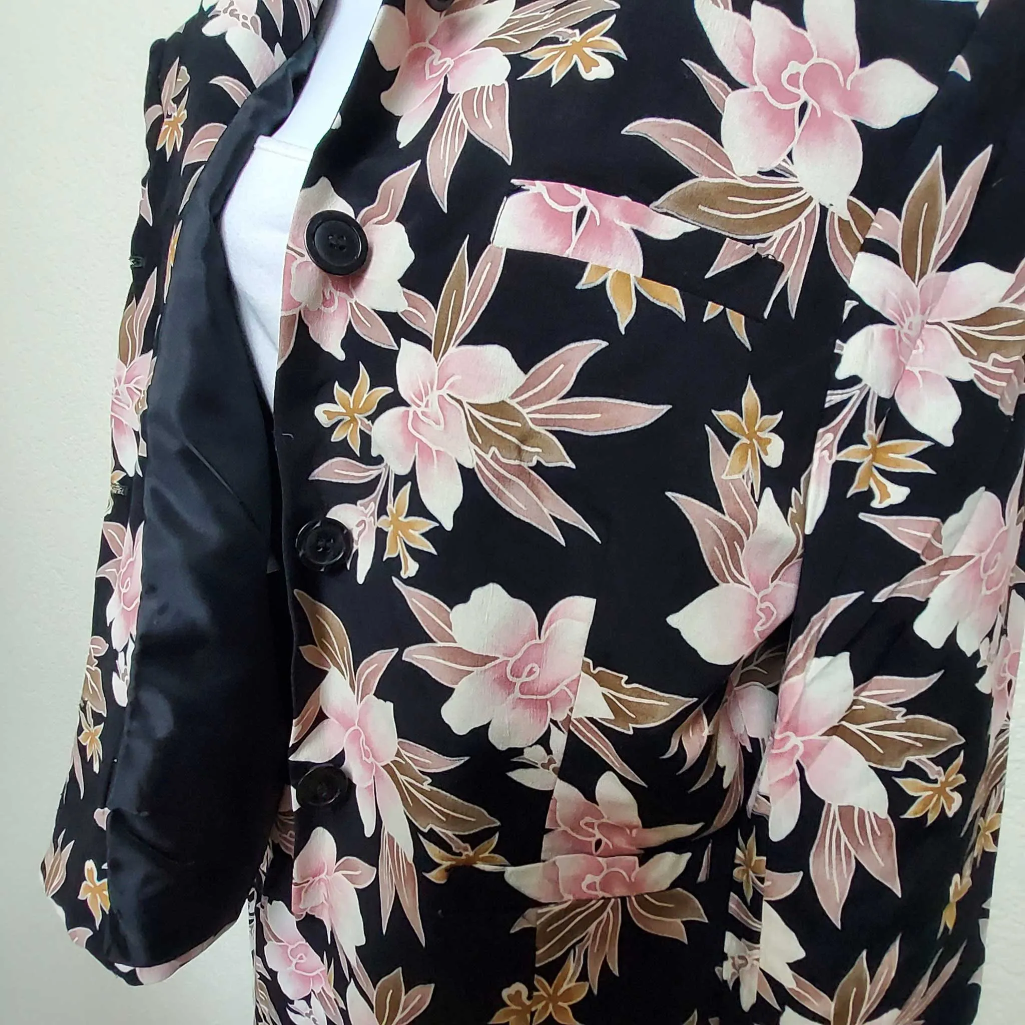 Jones New York Black 2-Piece Suit with Pink Floral Pattern, Women's Size 12