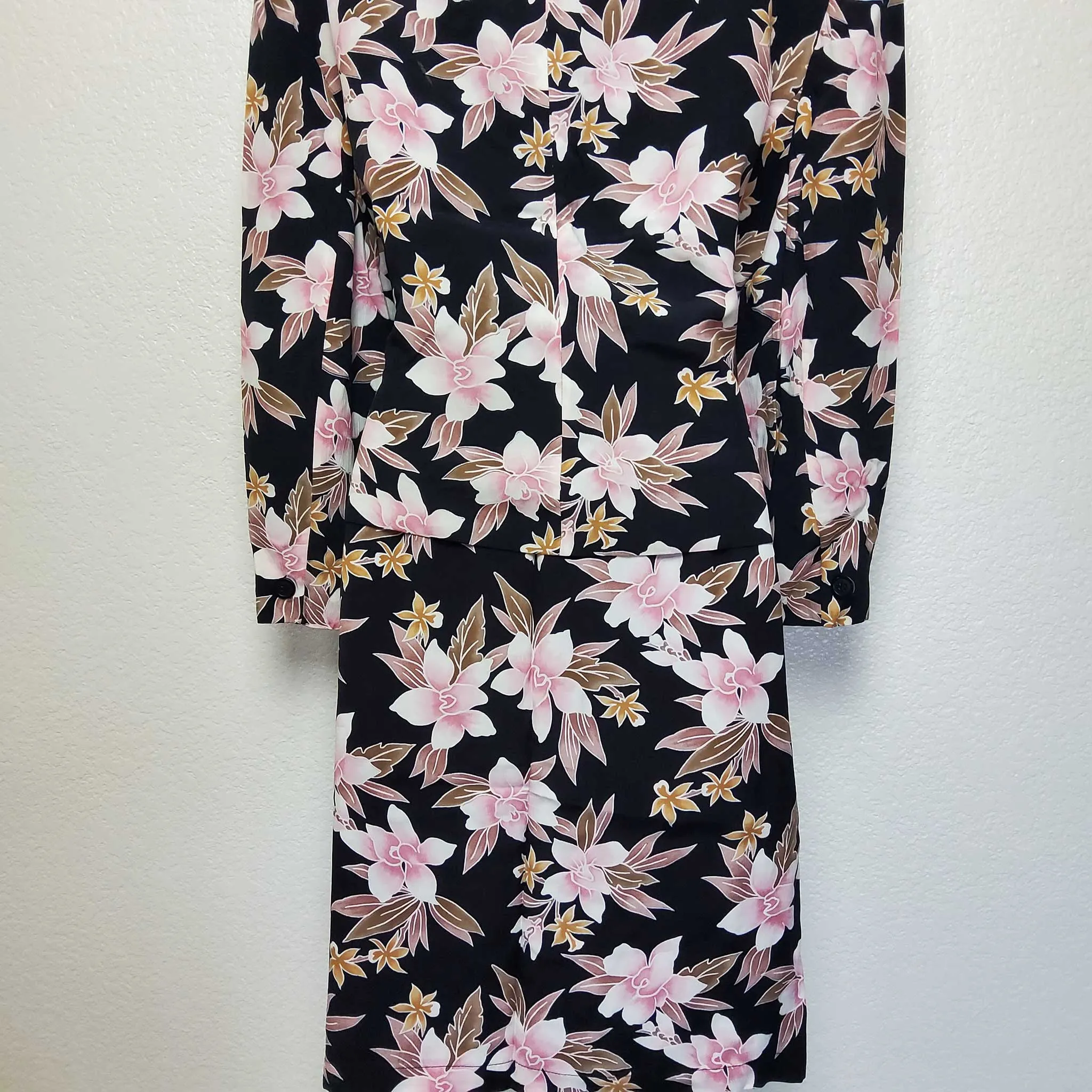 Jones New York Black 2-Piece Suit with Pink Floral Pattern, Women's Size 12