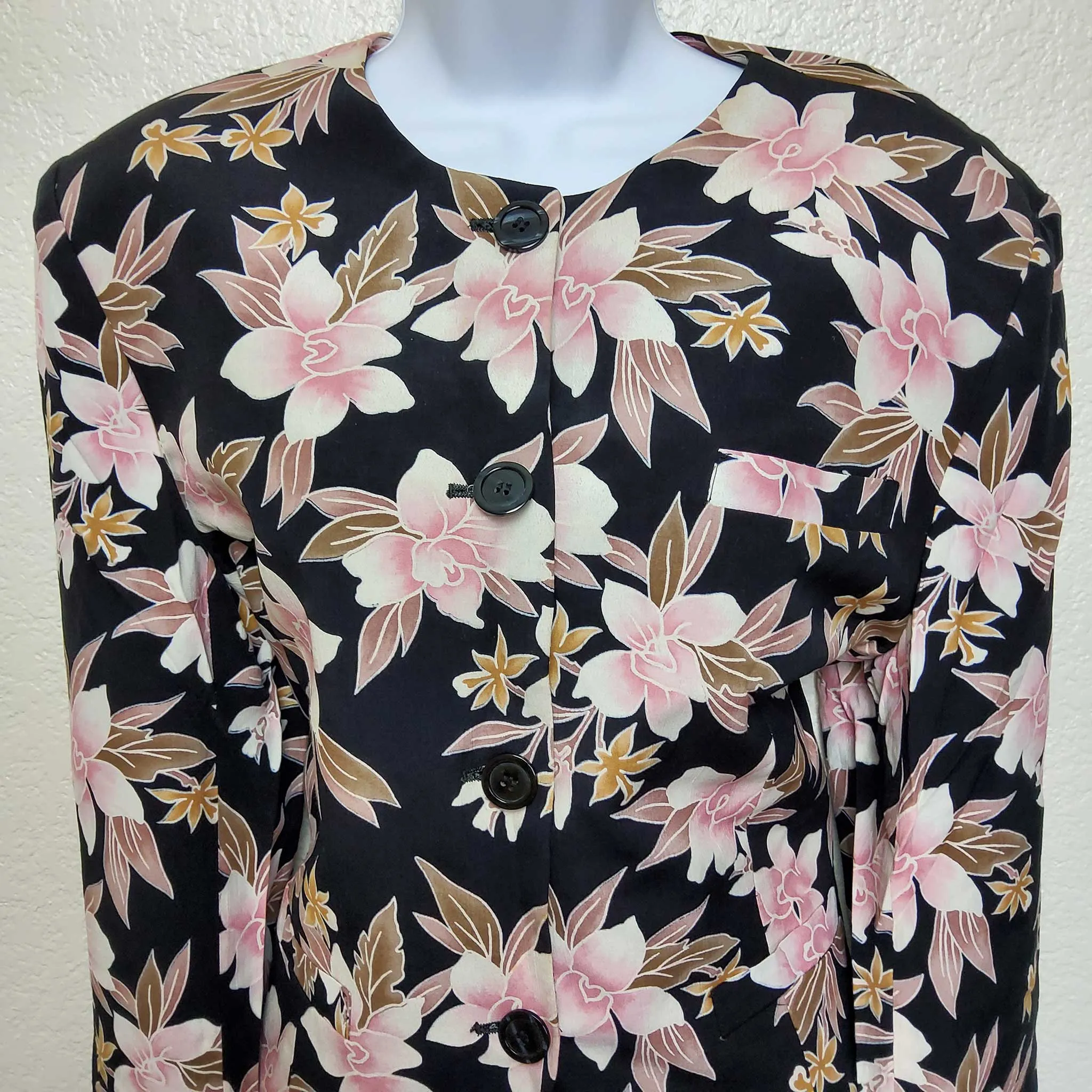 Jones New York Black 2-Piece Suit with Pink Floral Pattern, Women's Size 12