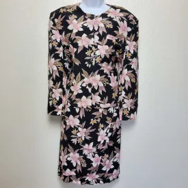 Jones New York Black 2-Piece Suit with Pink Floral Pattern, Women's Size 12