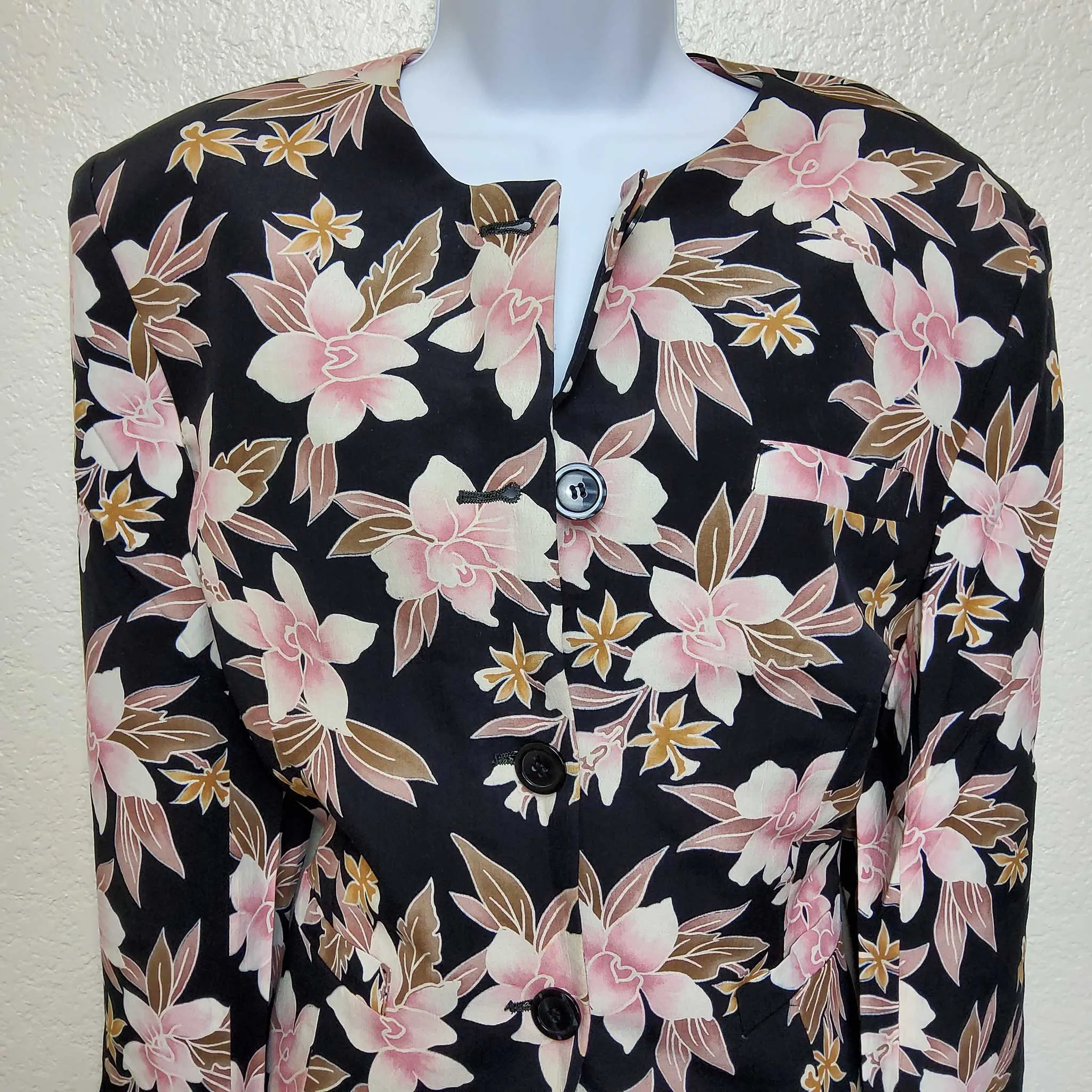 Jones New York Black 2-Piece Suit with Pink Floral Pattern, Women's Size 12