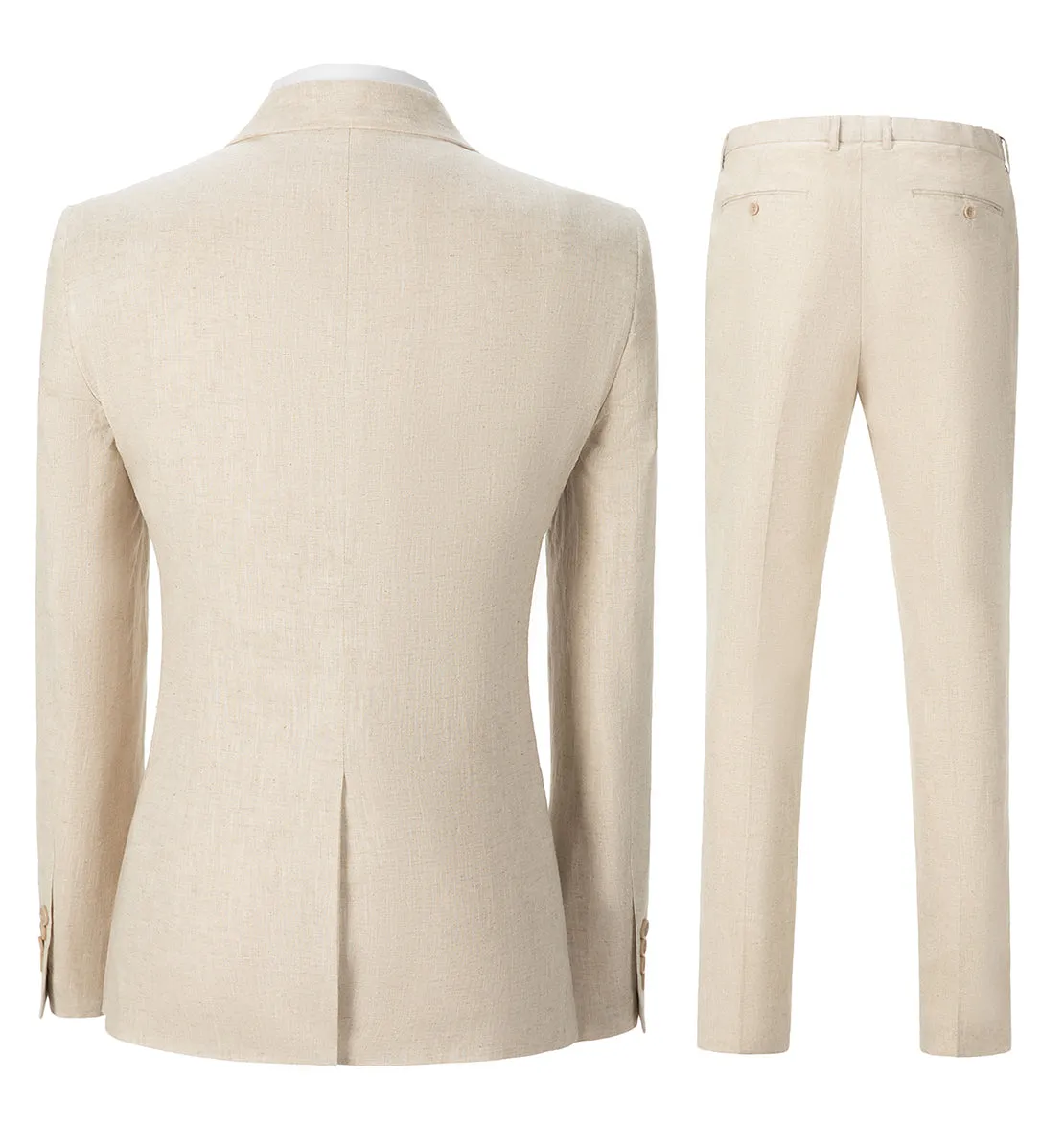 Leisure 3 Piece Men's Suit Flat Linen Notch Lapel (Blazer Vest Pants)