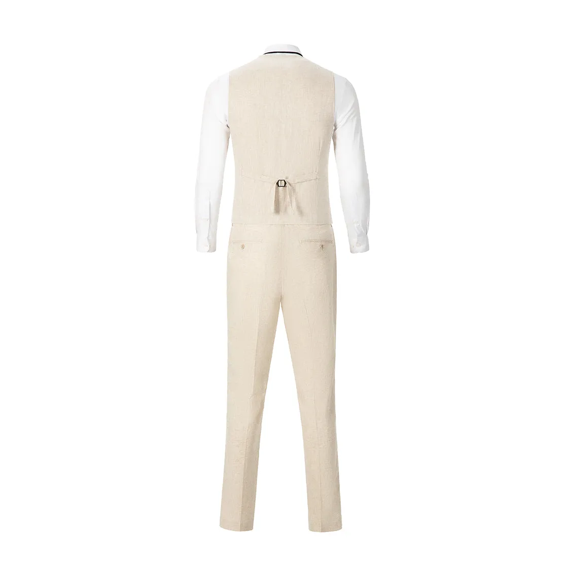 Leisure 3 Piece Men's Suit Flat Linen Notch Lapel (Blazer Vest Pants)